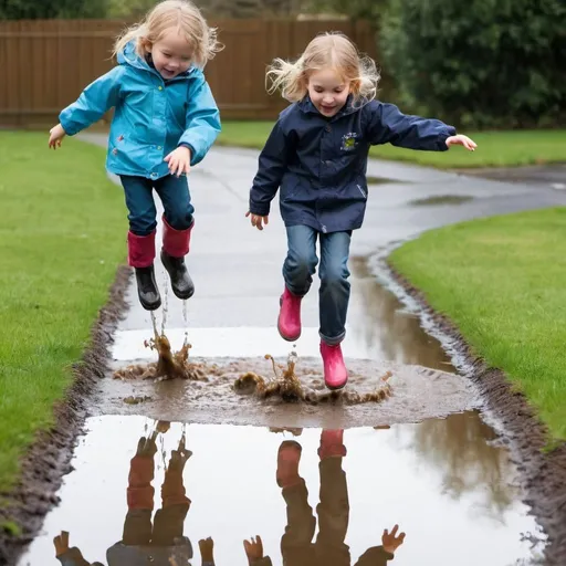 Prompt: Puddle Jumping Fun
LImagery of the children exploring the formation of puddles and the physics behind their jumps.