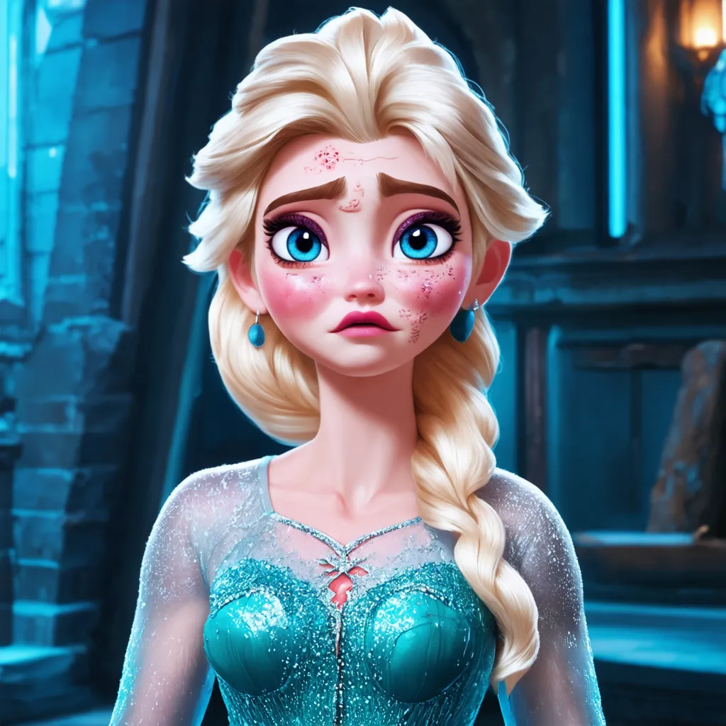 Prompt: Full body scared elsa with semen on her face