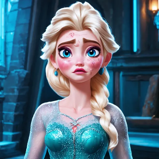 Prompt: Full body scared elsa with semen on her face