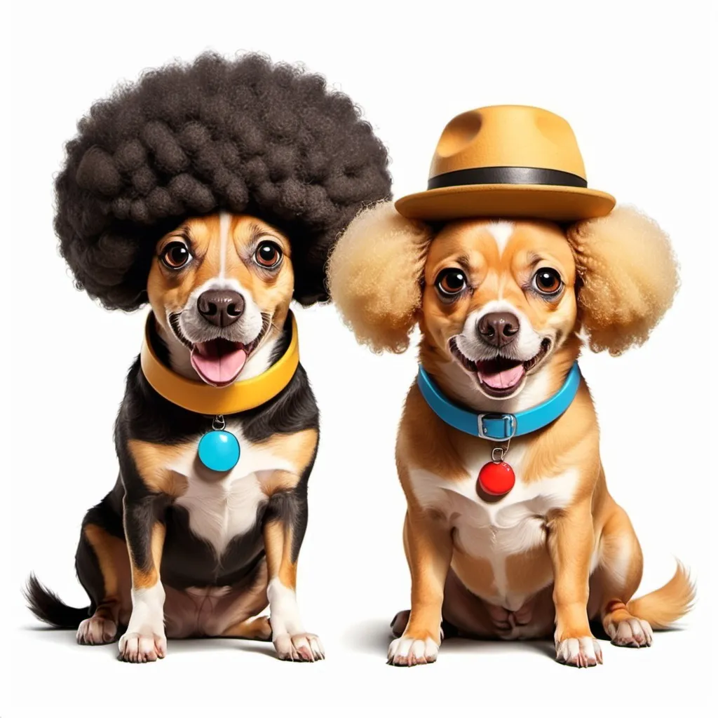 Prompt: two cartoon human dogs with a hat and afro

