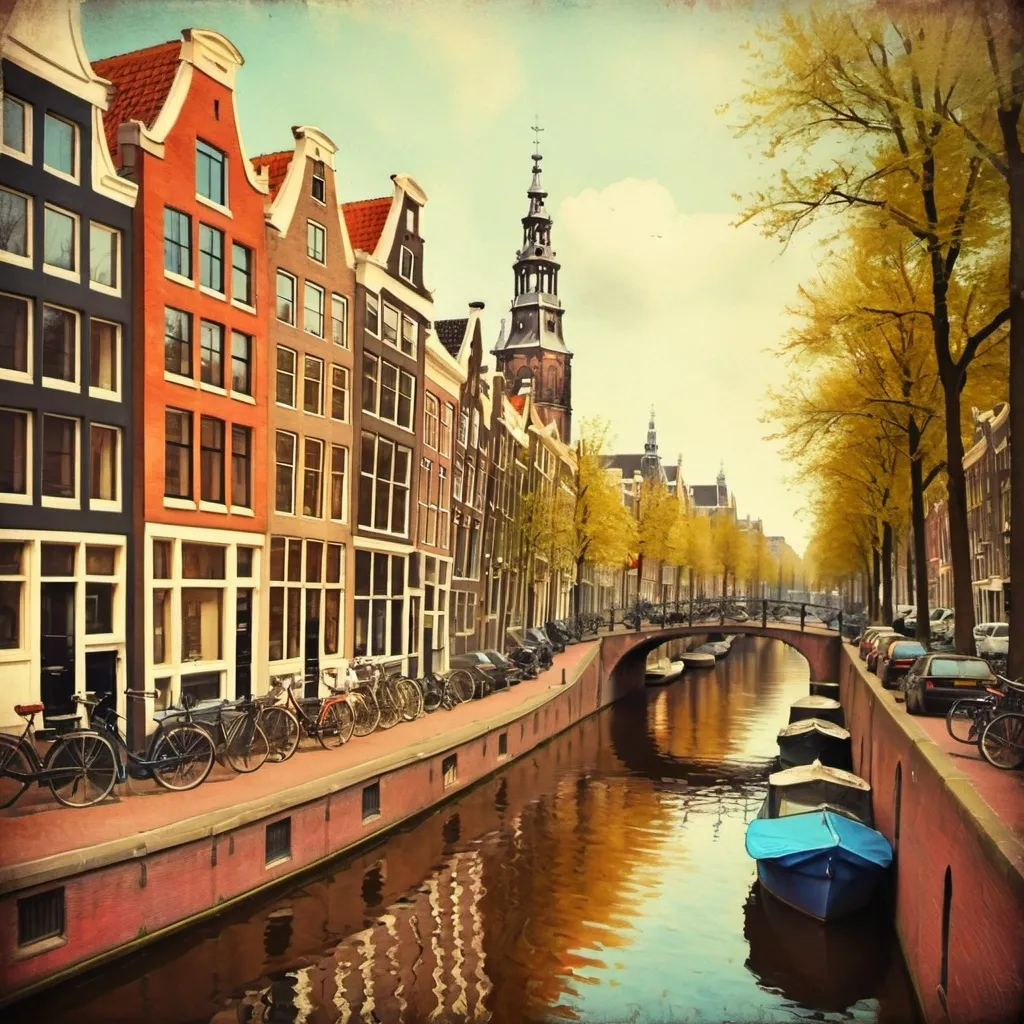 Prompt: Amsterdam painting vintage looking