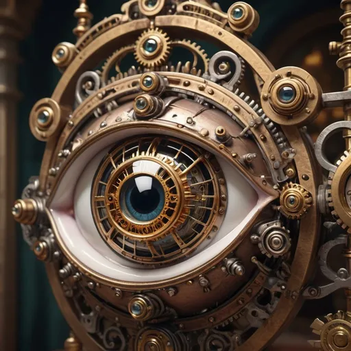 Prompt: An intricate, hyper-realistic steampunk eye in a half side view, set in a baroque-inspired setting with ornamental details. The background is blurry with sharpness on the eye, mystic ambiance, macro shot, rendered in octane, and in stunning 8k resolution. The composition is centered with square orientation. --s 150 --ar 1:1 --c 5