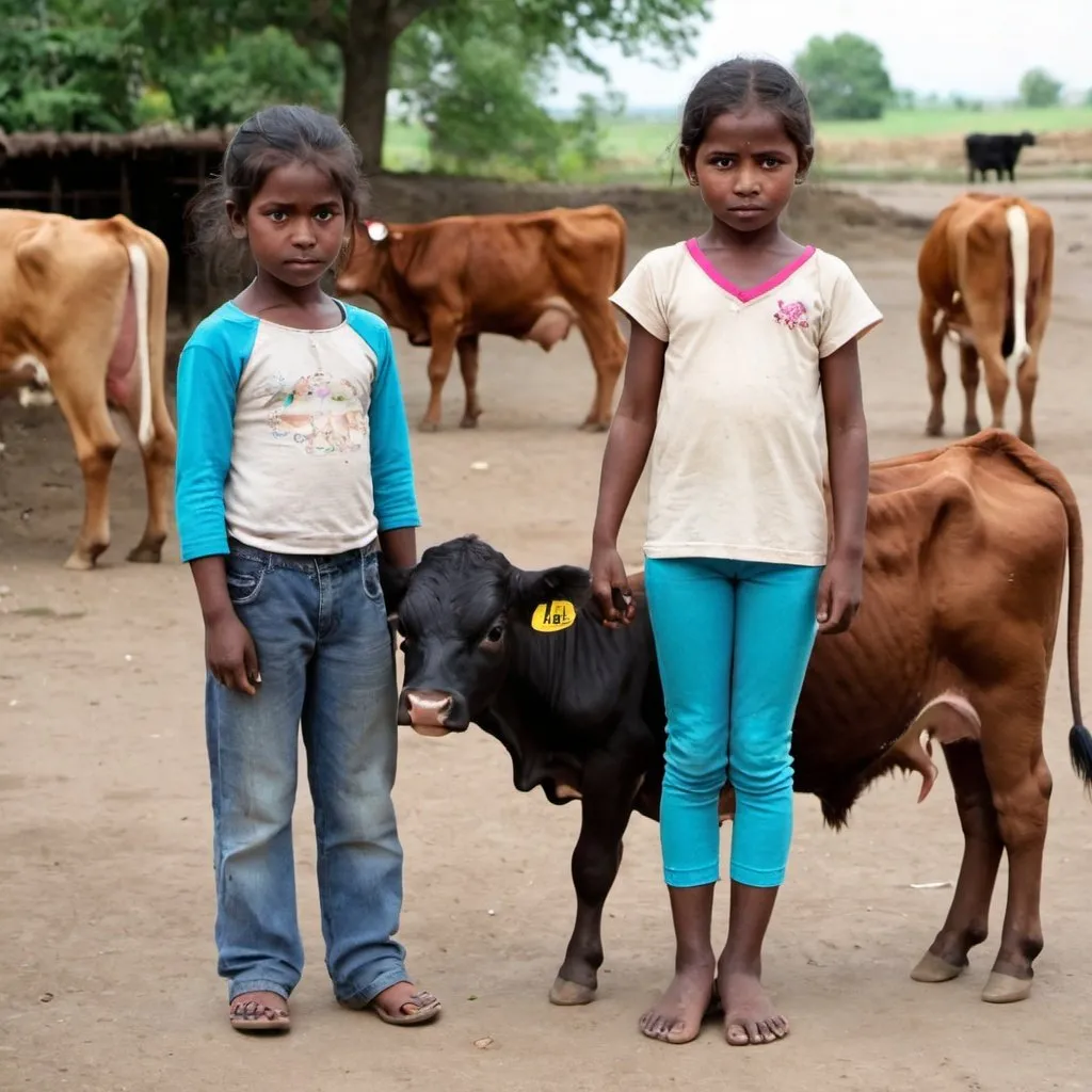 Prompt: a girl and her brother decides to sell a calf