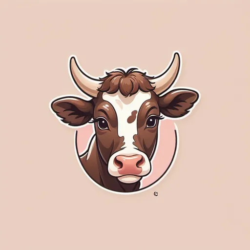 Prompt: A company logo . Cute style , a chico cow, not realistic , in a Korean cute style , it should a logo of cosmetic logo , really cute , in style like brown and bears , it schould be really cute : in a pastel colours 

