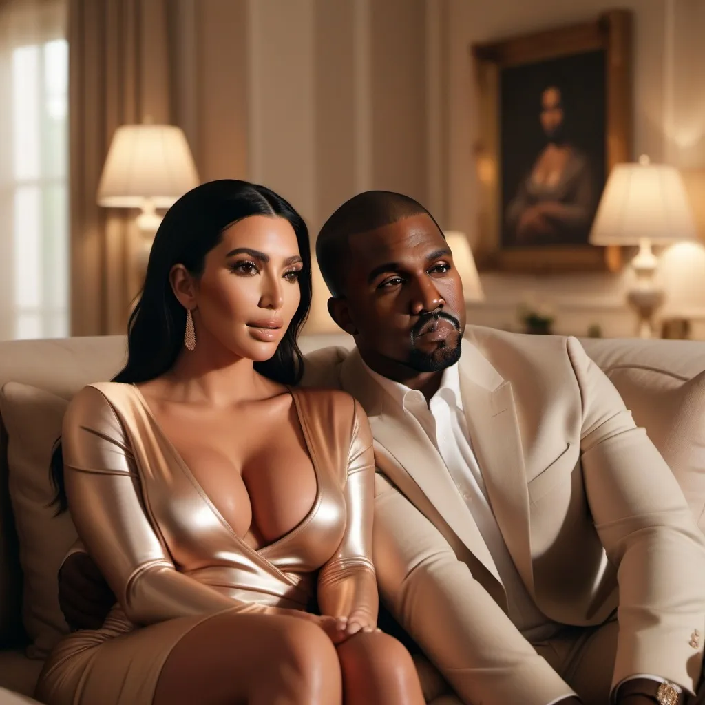 Prompt: an imaginary photo that kim kardashian and kanye west come back together 