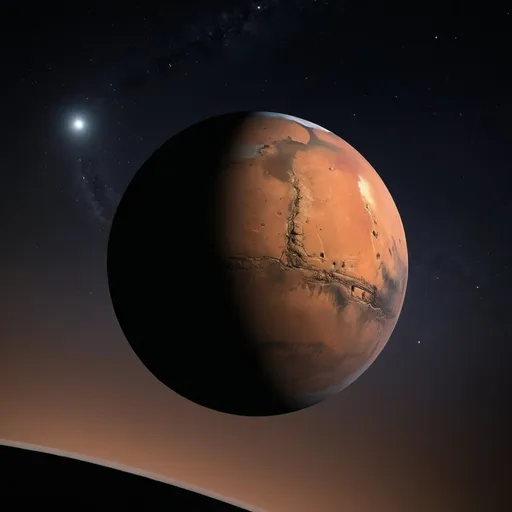 Prompt: Mars as seen from the earth surface at the night sky 
