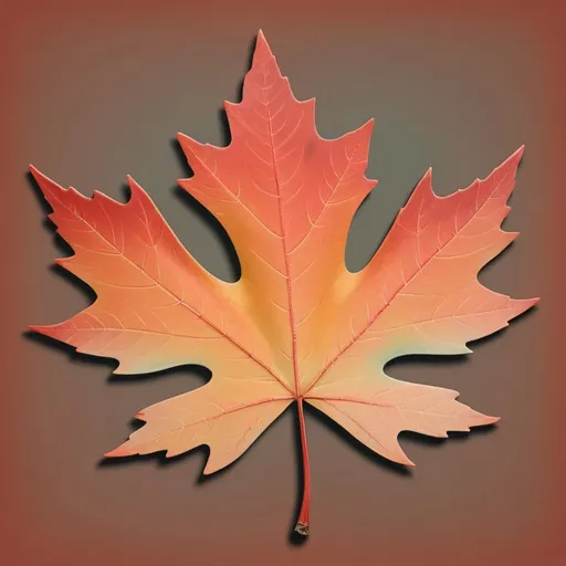 Prompt: A maple leaf in the fall with a gradation of muted red-orange colors, rustic, hand drawn, no background