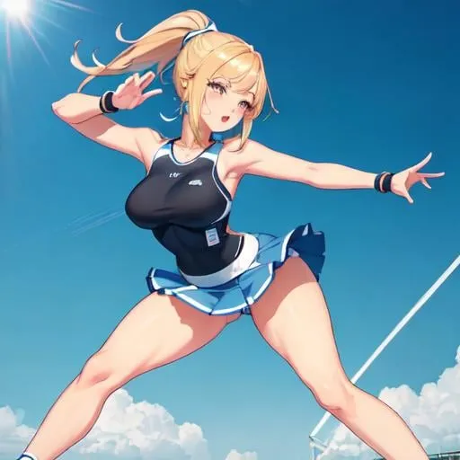 Prompt: Detailed illustration of a sports girl in a stylish extremely mini skirt, tight fitting, with a dynamic pose, high energy, high quality, fashionable, athletic, mini skirt, tight fitting, energetic pose, stylish, high quality, tennis, intense sexual
