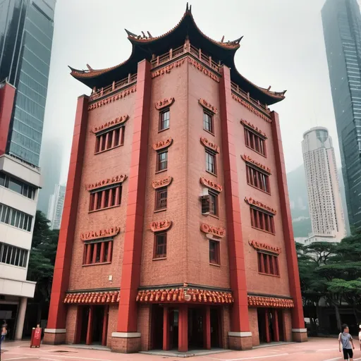 Prompt: A building with Chinese culture which is in Hong Kong.It is made of bricks.

