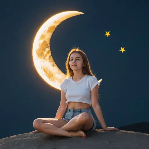 Prompt: girl sitting on sun and moon
