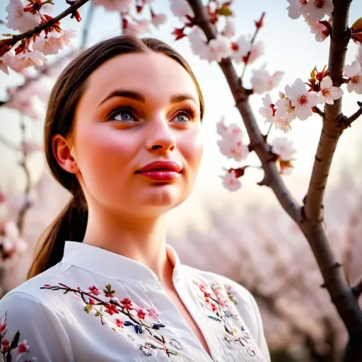 Prompt: Ukrainian girl in an embroidered shirt. Photo in Japanese style