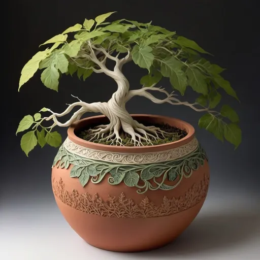 Prompt: Root props on Pot. No Background
