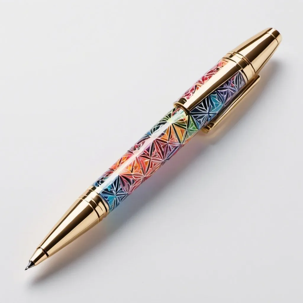 Prompt: a pen that has the design of a kaleidoscope pattern, and make this pen looks like a logo
