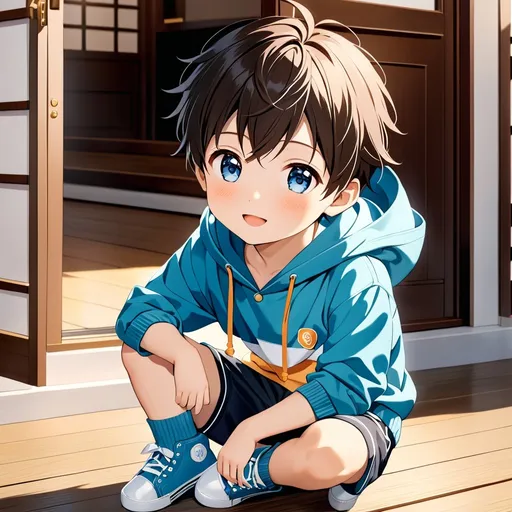 Prompt: A breathtaking masterpiece showcasing the best quality artistry, featuring the stunning portrayal of an elementary school boy with expressive round eyes and a perfect face. The young boy, characterized as a shota, captivates the viewer's attention with his adorable appearance. Dressed in a cozy hoodie, comfortable short shorts, and velcro shoes, he exudes an undeniable cuteness. The artwork beautifully captures the essence of his prepubescent charm, showcasing the innocence and joy of childhood. The attention to detail and craftsmanship in this piece make it an exceptional portrayal of a young, lovable child, leaving a lasting impression on all who behold it. 