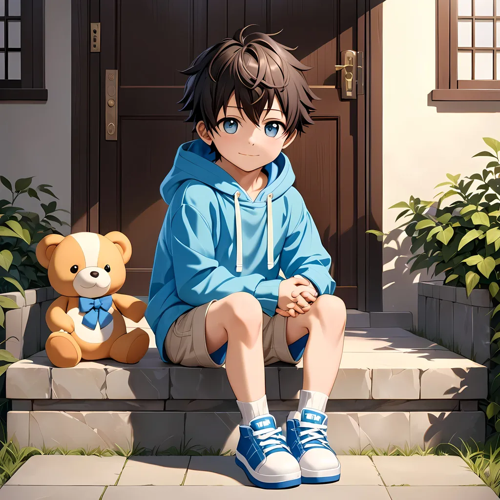 Prompt: A breathtaking masterpiece showcasing the best quality artistry, featuring the stunning portrayal of an elementary school boy with expressive round eyes and a perfect face. The young boy, characterized as a shota, captivates the viewer's attention with his adorable appearance. Dressed in a cozy hoodie, comfortable short shorts, and velcro shoes, he exudes an undeniable cuteness. The artwork beautifully captures the essence of his prepubescent charm, showcasing the innocence and joy of childhood. The attention to detail and craftsmanship in this piece make it an exceptional portrayal of a young, lovable child, leaving a lasting impression on all who behold it. 