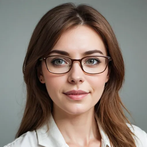 Prompt: Eyeglasses brown haired woman 