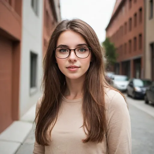 Prompt: Eyeglasses brown haired young woman