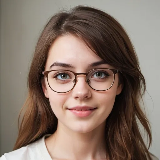 Prompt: Eyeglasses brown haired young woman