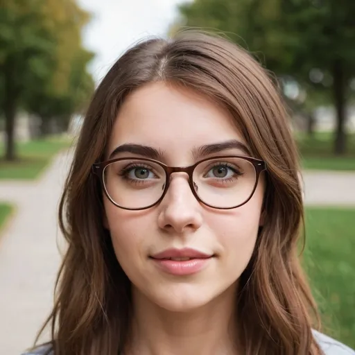 Prompt: brown haired young woman eyeglasses 