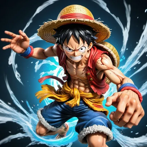 Prompt: (gear 5 Luffy character), dynamic pose, vibrant colors, expressive facial features, exaggerated proportions, action-packed atmosphere, anime style, high energy, vivid background, swirling effects of energy, engaging composition, visually striking, battle-ready stance, ultra-detailed, captivating expression, exhilarating vibe, thrilling adventure, 4K quality.