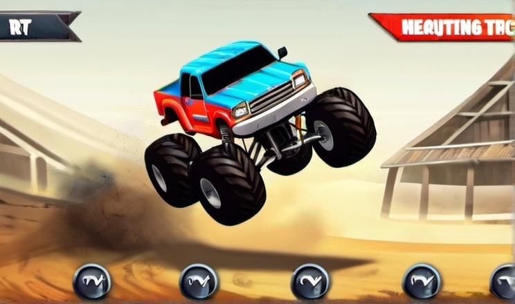 Prompt: MEGASTUNT Mayhem, Monster Truck Game, iPad Screenshot, HD,