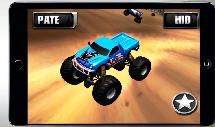 Prompt: MEGASTUNT Mayhem, Monster Truck Game, iPad Screenshot, HD,