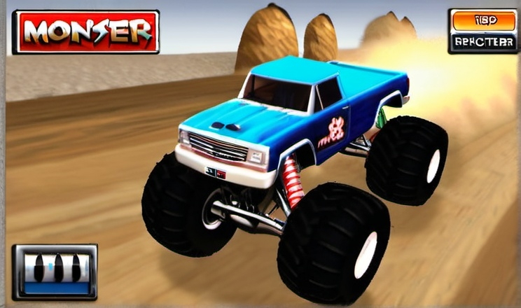 Prompt: Monster 4x4: World Circuit, Monster Truck Game, Wii Screenshot, HD,