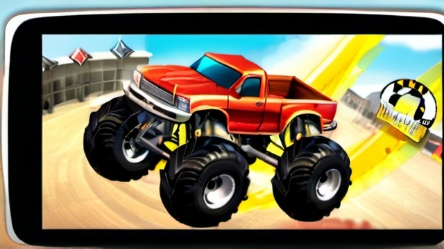 Prompt: MEGASTUNT Mayhem, Monster Truck Game, Android Screenshot, HD,