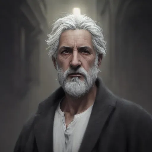 Prompt: Close-up photo of a gray-haired man 50 years old, handsome face in full view, fantasy, fantastic, atmospheric, photorealistic, masterpiece, HDR, Greg Rutkowski, Edmund Leighton, Artgerm, WLOP, volumetric lighting, super detailed complex detailing, deep shadows, deep color, warm colors Unreal Engine 5 natural lighting