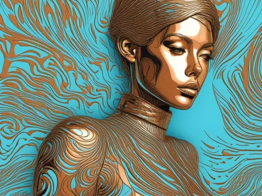 Prompt: doodle art 3D, in the style of pop art-inspired portraits, interference patterns, light sky-blue and bronze, realistic hyper-detail, engraved line-work, graphic novel <mymodel>