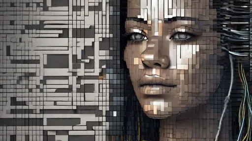 Prompt: Realistic pixelated digital face of a woman, wires instead of hair connected to devices, sideview, dark silver and dark black, UHD image, careful detail work, sculptural expression, pixel art style, futuristic technology, high-tech wires, detailed facial features, immersive environment, dark and moody lighting, ultra-high definition, pixel art, realistic, sculptural expression, futuristic technology, dark tones, immersive environment