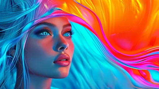 Prompt: (neon-colored liquid), stunning female beauty, expressive (blue) realistic eyes gazing directly at the viewer, long flowing hair, pronounced cheekbones emphasizing her perfect facial structure, ethereal glow bursting with vibrant hues, surreal and enchanting atmosphere, high definition, ultra-detailed, captivating visual masterpiece showcasing the blend of nature and fantasy.