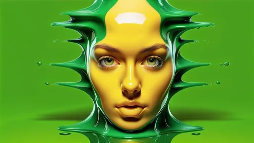 Prompt: vector checkered face emerge from the checkered yellow green liquid