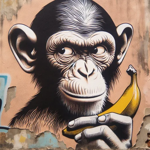 Prompt: Banksy: Monkey with Banana