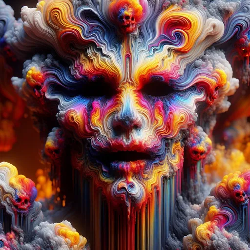 Prompt: "super ultra mega hyperdetailed ultra hyperrealistic meticulously detailed portrait of  IT as a delirium of the endless infinite,  brightly colored liquid smoke vivid vivrant colourful articulate make up, the sandman, made by caravaggio stanley artgerm lau wlop ross draws 4k 8k artstation cgsociety concept art cgsociety octane render"
