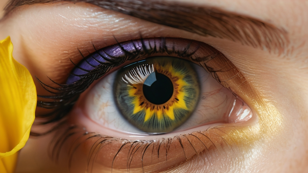 Prompt: 64k, highest resolution, perfection, HDR, 3D rendering, full frame woman's eye, macro, detailed iris looks like a perfectly depicted yellow lily flower, the makeup matches the iris, perfect makeup, woman's eye, realistic, detailed Eyes, perfect lighting, high quality