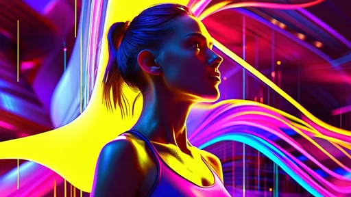 Prompt: (vivid magenta running woman), abstract background, (dynamic patterns), futuristic structure, layered effects, high depth, (4K quality with ultra high detail), vibrant atmosphere, digital art style, modern ambience, vibrant colors blending into one another, visual representation of data, interesting focal points.