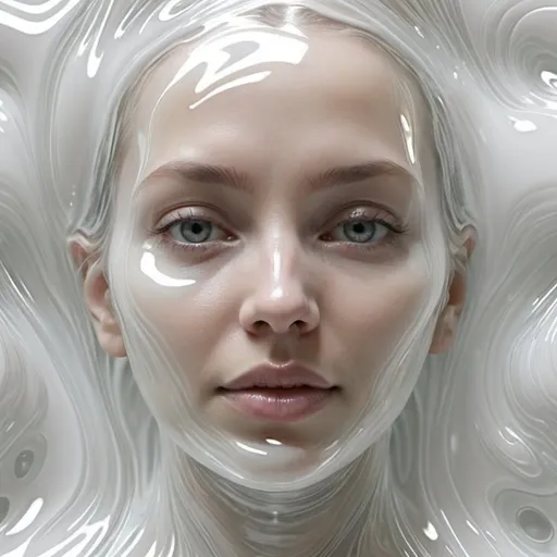 Prompt: Seamless tileable displacement texture map. glass, white transparent liquid, ethereal, abstract, unique, procedural, there is a woman in it