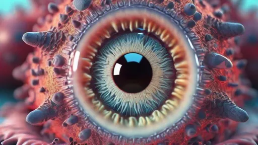 Prompt: Detailed macro of a virus, in the center is a detailed human eye, background matching the virus, surreality, hyper-detailed, ultra-sharp octane rendering, 3D representation