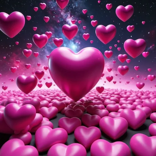 Prompt: bright magenta perfect hearts float through space, 16K, detailed, best Quality, 3D Rendering