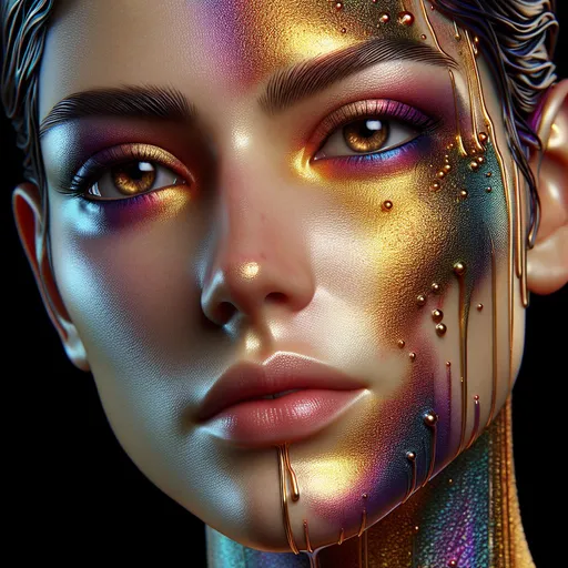 Prompt: Realistic portrait, Detailed, Beautiful colorful women body Portrait, gold fluid in the Skin, detailed lightening, perfect eyes, Intricately Structured, Hyper Detailed, Ultra Sharp 3D Rendering, Focus Face, Top Shot