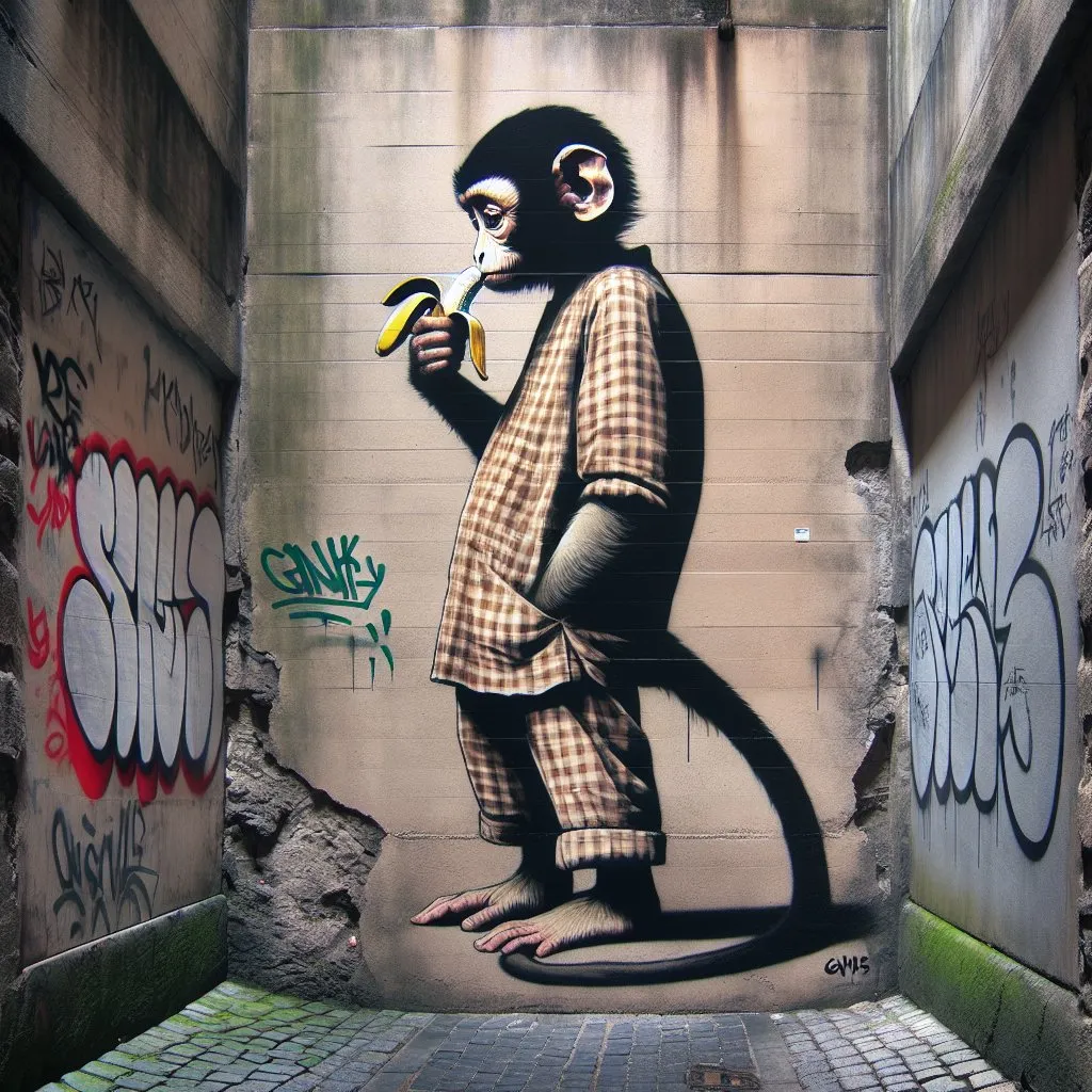 Prompt: Banksy: Monkey with Banana