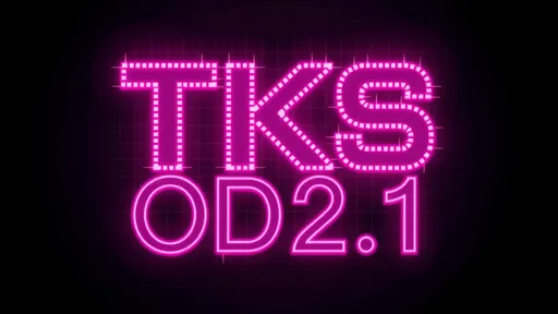 Prompt: (Accurately spelled text "TKS OD2.1"), vibrant neon colors, (magenta text), bold and eye-catching typography, high contrast, glowing effect, modern and futuristic design, digital aesthetic, dark background to enhance brightness, sleek and professional layout, ultra-detailed, visually striking and dynamic presentation.