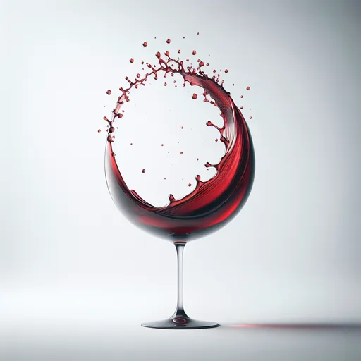 Prompt: splashing red wine in the shape of a wine glass, but it should not be a glass in the image, only the liquid takes the shape, white background