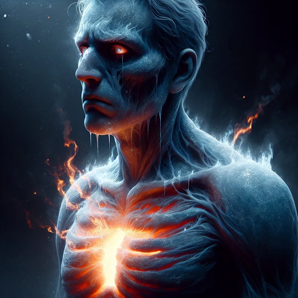 Prompt: Image without text for the following

Whatever comes too close to you burns

You are what is simply called heartless

Your chest is cold and empty

There is no life left