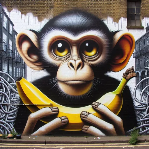 Prompt: Banksy: Monkey with Banana