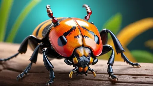 Prompt: (realistic-looking beetle), (bug shape), (tiger coloring), without red,, vibrant stripes, intricate texture, perched on a man's fingers, striking contrast of colors, close-up focus, lush natural background, warm lighting, high detail, engaging atmosphere, showcasing nature's beauty, macro perspective, (ultra-detailed), (4K resolution)