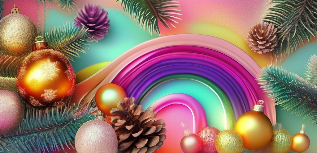 Prompt: (3D Christmas theme), bold warm rainbow colors, symmetrically centered, detailed geometric patterns, harmonious design, bright highlights, smooth texture, great depth, captivating charisma, mesmerizing visual elements, modern aesthetics, ultra-detailed, HD quality, light background in pastel tones with overflowing gradients that convey a feeling of balance and calm.