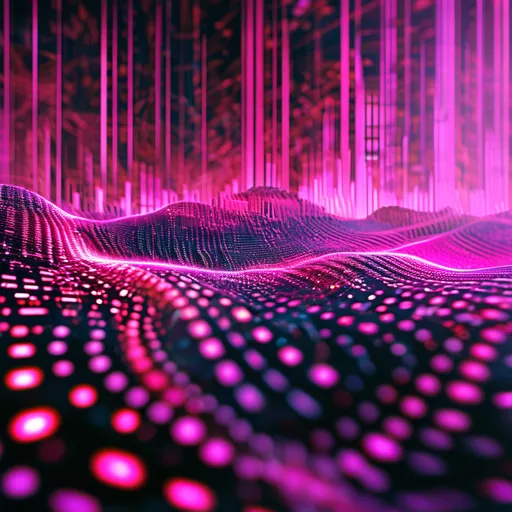 Prompt: (vibrant magenta digits), abstract background, (dynamic patterns), texture of numbers, layering effects, high depth, (4K ultra-detailed quality), vibrant atmosphere, digital art style, modern ambiance, vivid colors blending together, visual representation of data, interesting focal points.