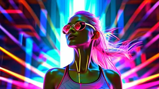 Prompt: (vivid magenta running woman, full body), highly detailed representation, abstract background, (dynamic patterns), futuristic structure, layered effects, high depth, (4K quality with ultra high detail), lively atmosphere, digital art style, modern ambience, vibrant colors blending into one another, visual representation of data, interesting focal points.